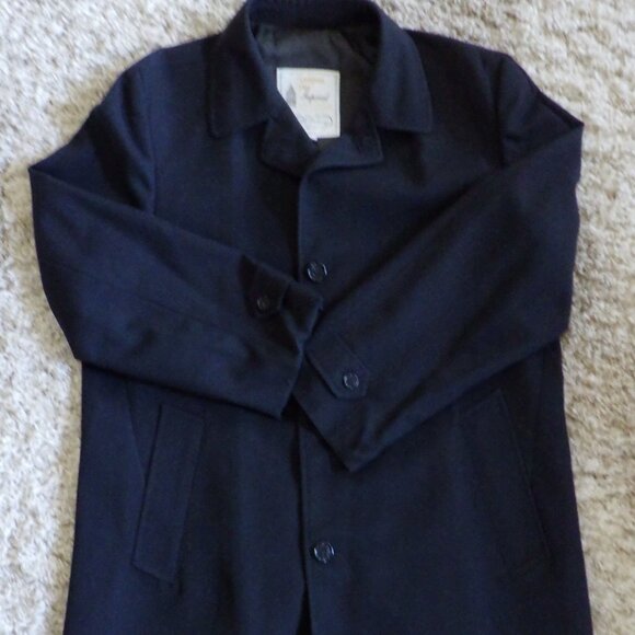 Vintage London Fog Trench Coat Men's 42 T/L Navy Blue 100% Wool Jacket Formal - Picture 1 of 12